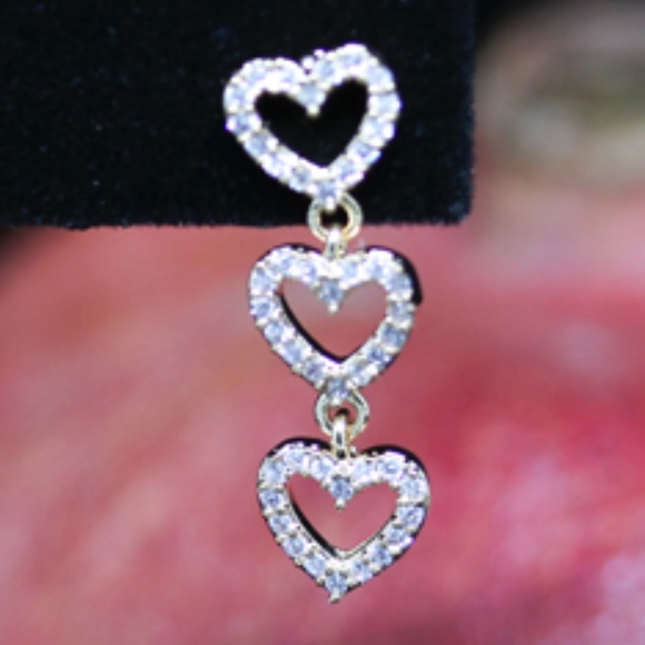 14k Gold Dipped White Topaz Pave ❤️ Earrings - Picture 8 of 8